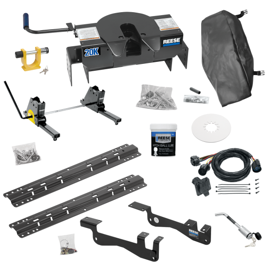 For 2015-2023 Ford F-150 Custom Outboard Above Bed Rail Kit + 20K Fifth Wheel + Square Slider + King Pin Lock + Base Rail Lock + 10" Lube Plate + Fifth Wheel Cover + Lube (For 6-1/2' or Shorter Bed, Except Raptor or with Ride Height Sensors, w/o Fact