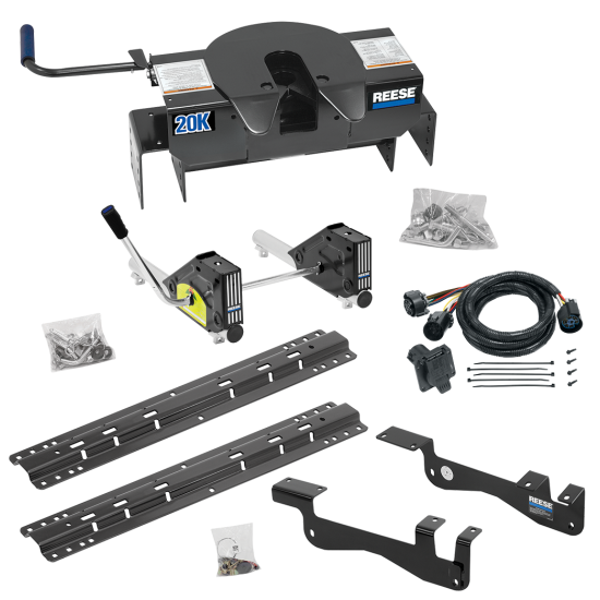 For 2015-2023 Ford F-150 Custom Outboard Above Bed Rail Kit + 20K Fifth Wheel + Round Tube Slider + In-Bed Wiring (For 6-1/2' or Shorter Bed, Except Raptor or with Ride Height Sensors, w/o Factory Puck System Models) By Reese