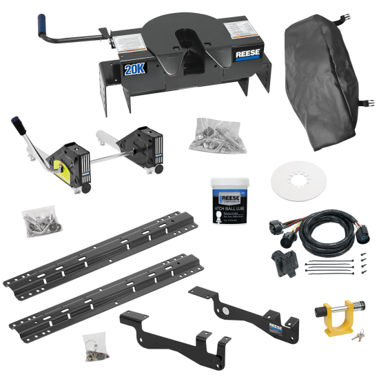 For 2015-2023 Ford F-150 Custom Outboard Above Bed Rail Kit + 20K Fifth Wheel + Round Tube Slider + In-Bed Wiring + King Pin Lock + Base Rail Lock + 10" Lube Plate + Fifth Wheel Cover + Lube (For 6-1/2' or Shorter Bed, Except Raptor or with Ride Heig