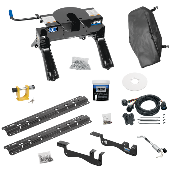 For 2015-2023 Ford F-150 Custom Outboard Above Bed Rail Kit + 20K Fifth Wheel + In-Bed Wiring + King Pin Lock + Base Rail Lock + 10" Lube Plate + Fifth Wheel Cover + Lube (For 5'8 or Shorter Bed (Sidewinder Required), Except Raptor or with Ride Heigh