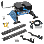 For 2015-2023 Ford F-150 Custom Outboard Above Bed Rail Kit + Reese M5 20K Fifth Wheel + In-Bed Wiring + King Pin Lock (For 6-1/2' and 8 foot Bed, Except Raptor or with Ride Height Sensors, w/o Factory Puck System Models) By Reese