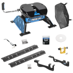 For 2015-2023 Ford F-150 Custom Outboard Above Bed Rail Kit + Reese M5 20K Fifth Wheel + King Pin Lock + Base Rail Lock + 10" Lube Plate + Fifth Wheel Cover + Lube (For 6-1/2' and 8 foot Bed, Except Raptor or with Ride Height Sensors, w/o Factory Puc