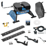 For 2015-2023 Ford F-150 Custom Outboard Above Bed Rail Kit + Reese M5 27K Fifth Wheel + In-Bed Wiring + King Pin Lock + Base Rail Lock + 10" Lube Plate + Fifth Wheel Cover + Lube (For 5'8 or Shorter Bed (Sidewinder Required), Except Raptor or with R