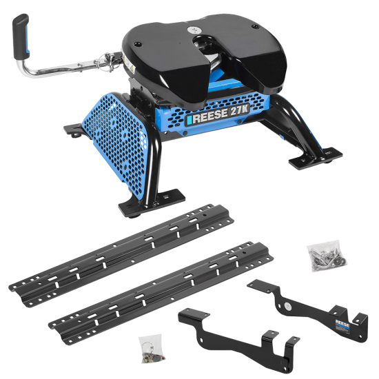 For 2015-2023 Ford F-150 Custom Outboard Above Bed Rail Kit + Reese M5 27K Fifth Wheel (For 6-1/2' and 8 foot Bed, Except Raptor or with Ride Height Sensors, w/o Factory Puck System Models) By Reese