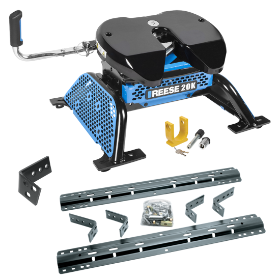 For 2002-2008 Dodge Ram 1500 Industry Standard Semi-Custom Above Bed Rail Kit + Reese M5 20K Fifth Wheel + In-Bed Wiring + King Pin Lock (For 5'8 or Shorter Bed (Sidewinder Required), w/o Factory Puck System Models) By Reese