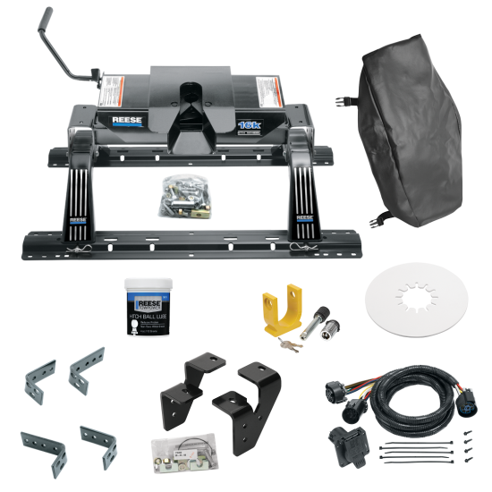 For 2011-2012 RAM 2500 Industry Standard Semi-Custom Above Bed Rail Kit + 16K Fifth Wheel + In-Bed Wiring + King Pin Lock + Base Rail Lock + 10" Lube Plate + Fifth Wheel Cover + Lube (For 5'8 or Shorter Bed (Sidewinder Required), w/Overload Springs, 