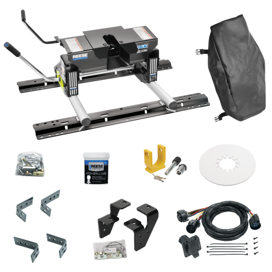 For 2003-2010 Dodge Ram 2500 Industry Standard Semi-Custom Above Bed Rail Kit + 16K Fifth Wheel + Round Tube Slider + In-Bed Wiring + King Pin Lock + Base Rail Lock + 10" Lube Plate + Fifth Wheel Cover + Lube (For 6-1/2' or Shorter Bed, w/Overload Sp