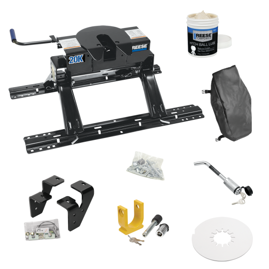 For 2011-2012 RAM 2500 Industry Standard Semi-Custom Above Bed Rail Kit + 20K Fifth Wheel + King Pin Lock + Base Rail Lock + 10" Lube Plate + Fifth Wheel Cover + Lube (For 5'8 or Shorter Bed (Sidewinder Required), w/Overload Springs, w/o Factory Puck