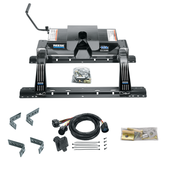 For 2007-2021 Toyota Tundra Industry Standard Semi-Custom Above Bed Rail Kit + 16K Fifth Wheel + In-Bed Wiring (For 5'8 or Shorter Bed (Sidewinder Required), w/o Factory Puck System Models) By Reese