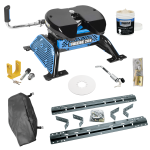 For 2007-2021 Toyota Tundra Industry Standard Semi-Custom Above Bed Rail Kit + Reese M5 20K Fifth Wheel + In-Bed Wiring + King Pin Lock + Base Rail Lock + 10" Lube Plate + Fifth Wheel Cover + Lube (For 5'8 or Shorter Bed (Sidewinder Required), w/o Fa