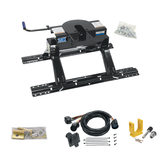 For 2007-2021 Toyota Tundra Industry Standard Semi-Custom Above Bed Rail Kit + 20K Fifth Wheel + In-Bed Wiring + King Pin Lock (For 6-1/2' and 8 foot Bed, w/o Factory Puck System Models) By Reese