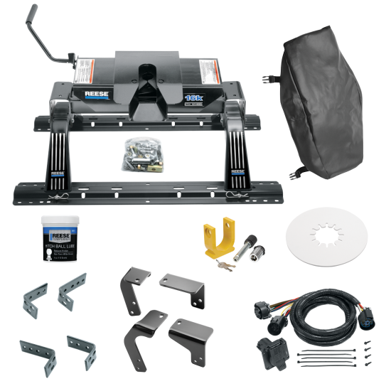 For 2019-2024 RAM 1500 Classic Industry Standard Semi-Custom Above Bed Rail Kit + 16K Fifth Wheel + In-Bed Wiring + King Pin Lock + Base Rail Lock + 10" Lube Plate + Fifth Wheel Cover + Lube (For 5'8 or Shorter Bed (Sidewinder Required), Except w/Air