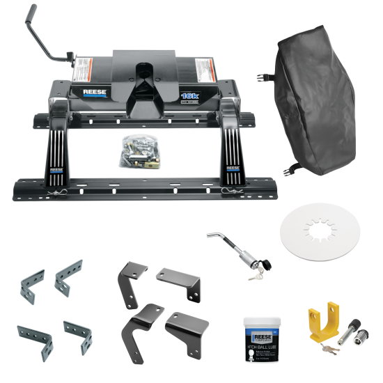 For 2013-2018 RAM 1500 Industry Standard Semi-Custom Above Bed Rail Kit + 16K Fifth Wheel + King Pin Lock + Base Rail Lock + 10" Lube Plate + Fifth Wheel Cover + Lube (For 5'8 or Shorter Bed (Sidewinder Required), Except w/Air Suspension or w/ECODies