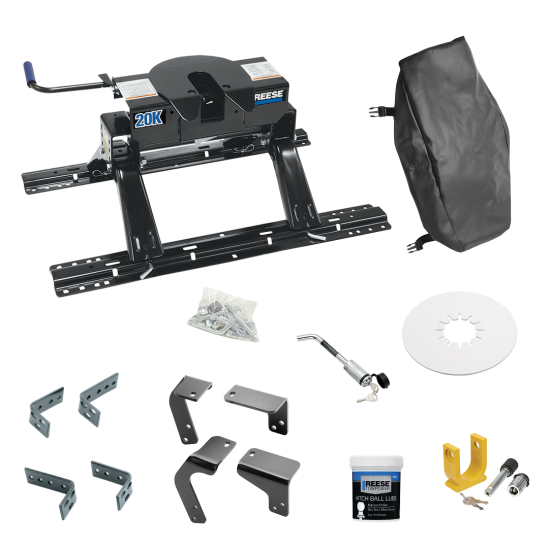 For 2013-2018 RAM 1500 Industry Standard Semi-Custom Above Bed Rail Kit + 20K Fifth Wheel + King Pin Lock + Base Rail Lock + 10" Lube Plate + Fifth Wheel Cover + Lube (For 5'8 or Shorter Bed (Sidewinder Required), Except w/Air Suspension or w/ECODies