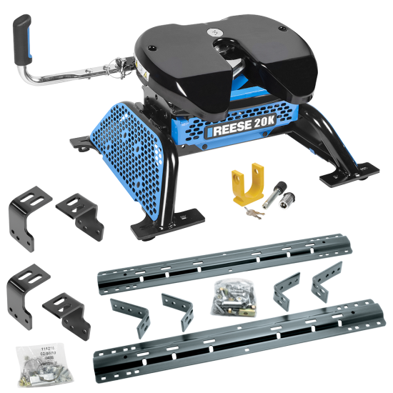 For 2004-2014 Ford F-150 Industry Standard Semi-Custom Above Bed Rail Kit + Reese M5 20K Fifth Wheel + In-Bed Wiring + King Pin Lock (For 6-1/2' and 8 foot Bed, w/o Factory Puck System Models) By Reese