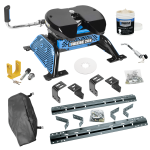 For 2004-2014 Ford F-150 Industry Standard Semi-Custom Above Bed Rail Kit + Reese M5 20K Fifth Wheel + In-Bed Wiring + King Pin Lock + Base Rail Lock + 10" Lube Plate + Fifth Wheel Cover + Lube (For 6-1/2' and 8 foot Bed, w/o Factory Puck System Mode