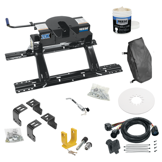 For 2004-2014 Ford F-150 Industry Standard Semi-Custom Above Bed Rail Kit + 20K Fifth Wheel + In-Bed Wiring + King Pin Lock + Base Rail Lock + 10" Lube Plate + Fifth Wheel Cover + Lube (For 5'8 or Shorter Bed (Sidewinder Required), w/o Factory Puck S