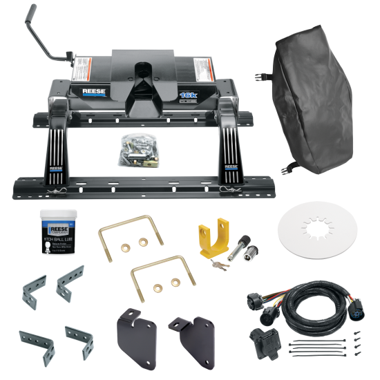 For 2013-2024 RAM 3500 Industry Standard Semi-Custom Above Bed Rail Kit + 16K Fifth Wheel + In-Bed Wiring + King Pin Lock + Base Rail Lock + 10" Lube Plate + Fifth Wheel Cover + Lube (For 5'8 or Shorter Bed (Sidewinder Required), w/o Factory Puck Sys