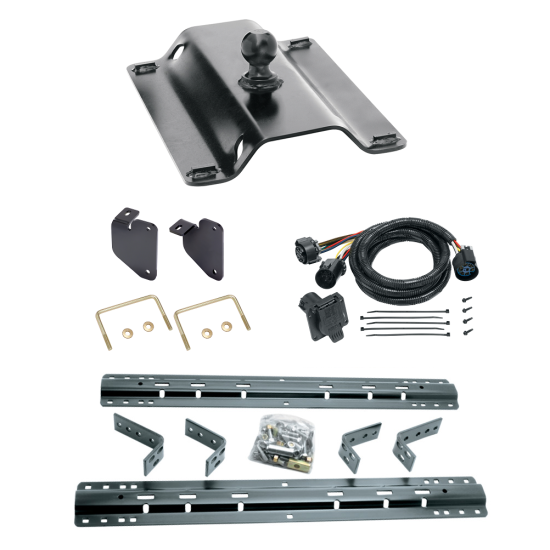 For 2013-2024 RAM 3500 Industry Standard Semi-Custom Above Bed Rail Kit + 25K Pro Series Gooseneck Hitch + In-Bed Wiring (For 6-1/2' and 8 foot Bed, w/o Factory Puck System Models) By Reese