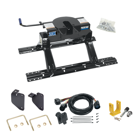 For 2013-2024 RAM 3500 Industry Standard Semi-Custom Above Bed Rail Kit + 20K Fifth Wheel + In-Bed Wiring + King Pin Lock (For 5'8 or Shorter Bed (Sidewinder Required), w/o Factory Puck System Models) By Reese