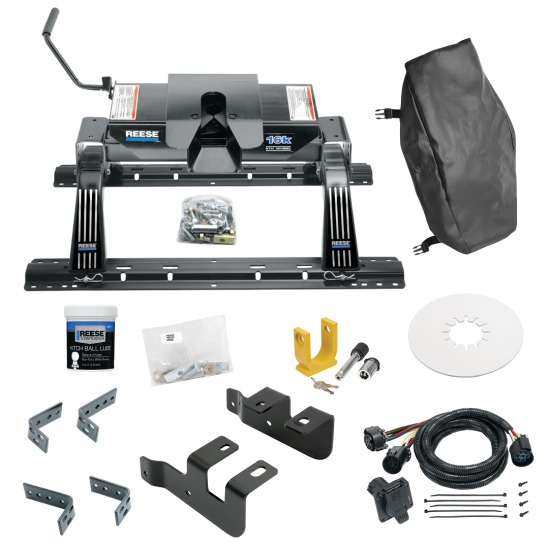 For 2014-2024 RAM 2500 Industry Standard Semi-Custom Above Bed Rail Kit + 16K Fifth Wheel + In-Bed Wiring + King Pin Lock + Base Rail Lock + 10" Lube Plate + Fifth Wheel Cover + Lube (For 6-1/2' and 8 foot Bed, w/o Factory Puck System Models) By Rees