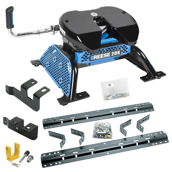 For 2014-2024 RAM 2500 Industry Standard Semi-Custom Above Bed Rail Kit + Reese M5 20K Fifth Wheel + In-Bed Wiring + King Pin Lock (For 5'8 or Shorter Bed (Sidewinder Required), w/o Factory Puck System Models) By Reese