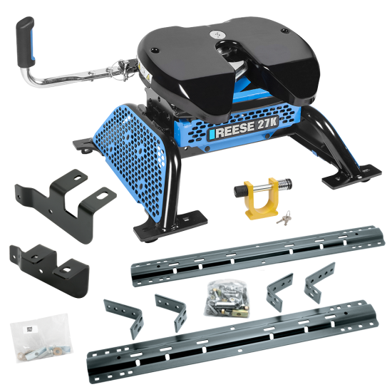 For 2014-2024 RAM 2500 Industry Standard Semi-Custom Above Bed Rail Kit + Reese M5 27K Fifth Wheel + In-Bed Wiring + King Pin Lock (For 5'8 or Shorter Bed (Sidewinder Required), w/o Factory Puck System Models) By Reese