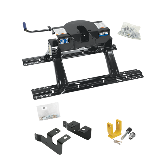 For 2014-2024 RAM 2500 Industry Standard Semi-Custom Above Bed Rail Kit + 20K Fifth Wheel + King Pin Lock (For 5'8 or Shorter Bed (Sidewinder Required), w/o Factory Puck System Models) By Reese