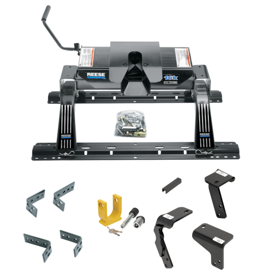 For 2014-2018 RAM 1500 Industry Standard Semi-Custom Above Bed Rail Kit + 16K Fifth Wheel + King Pin Lock (For 6-1/2' and 8 foot Bed, Except w/Air Suspension, w/o Factory Puck System Models) By Reese