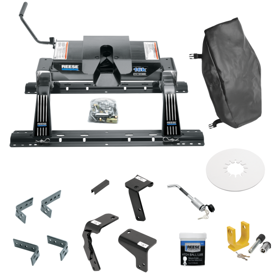 For 2019-2024 RAM 1500 Classic Industry Standard Semi-Custom Above Bed Rail Kit + 16K Fifth Wheel + King Pin Lock + Base Rail Lock + 10" Lube Plate + Fifth Wheel Cover + Lube (For 5'8 or Shorter Bed (Sidewinder Required), Except w/Air Suspension, w/o