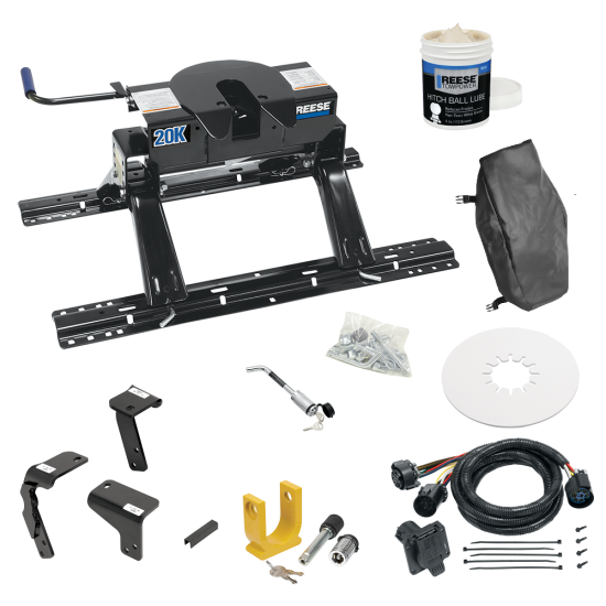 For 2019-2024 RAM 1500 Classic Industry Standard Semi-Custom Above Bed Rail Kit + 20K Fifth Wheel + In-Bed Wiring + King Pin Lock + Base Rail Lock + 10" Lube Plate + Fifth Wheel Cover + Lube (For 5'8 or Shorter Bed (Sidewinder Required), Except w/Air