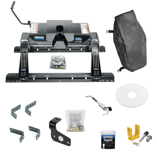 For 2015-2020 Ford F-150 Industry Standard Semi-Custom Above Bed Rail Kit + 16K Fifth Wheel + King Pin Lock + Base Rail Lock + 10" Lube Plate + Fifth Wheel Cover + Lube (For 5'8 or Shorter Bed (Sidewinder Required), Except Raptor, w/o Factory Puck Sy