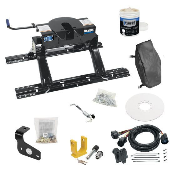 For 2015-2020 Ford F-150 Industry Standard Semi-Custom Above Bed Rail Kit + 20K Fifth Wheel + In-Bed Wiring + King Pin Lock + Base Rail Lock + 10" Lube Plate + Fifth Wheel Cover + Lube (For 5'8 or Shorter Bed (Sidewinder Required), Except Raptor, w/o