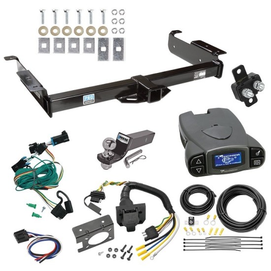 Trailer Hitch Tow Package Prodigy P3 Brake Control For 96-99 Chevy Express GMC Savana 1500 2500 3500 w/ 7-Way RV Wiring 2" Drop Mount 2" Ball Class 3 2" Receiver Reese Tekonsha