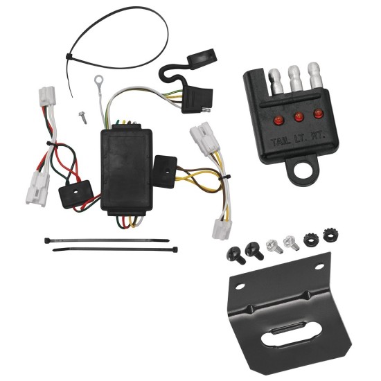 Trailer Wiring and Bracket w/ Light Tester For 07-12 Hyundai Santa Fe 10-13 KIA Forte Plug & Play 4-Flat Harness