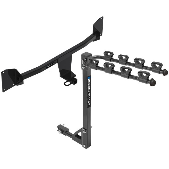 Reese Trailer Tow Hitch w/ 4 Bike Rack For 20-22 Volkswagen Passat tilt away adult or child arms fold down carrier