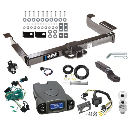 Class 5 10K Trailer Hitch Tow Package Prodigy P3 Brake Control For 96-99 Chevrolet Express GMC Savana 1500 2500 3500 w/ 7-Way RV Wiring 2-5/16" Ball 2" Drop Mount 2" Receiver Reese Tekonsha