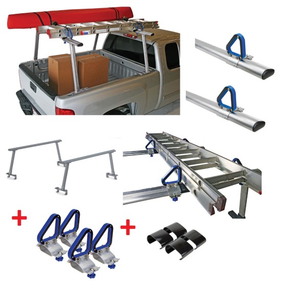 Reese Truck Bed Ladder Rack Cross Bars 800lb + Protective Glides + Load Stops Fits all pick up trucks long & short beds no drilling