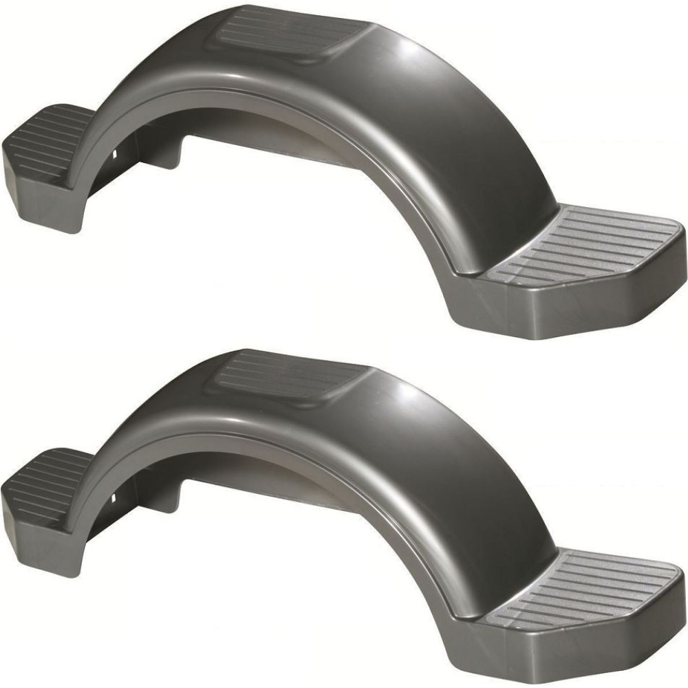 Set of 2 Silver Fulton Single Axle Trailer Fenders 15" Wheels Triple Step 45" Long Boat Utility Sale Replacement