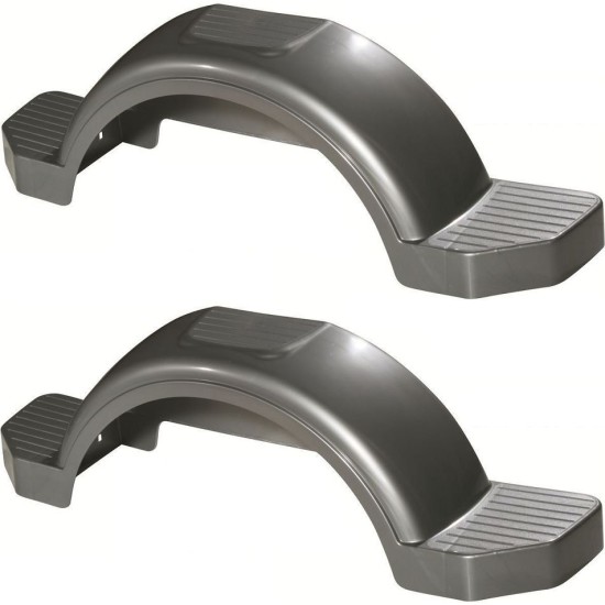 Set of 2 Silver Fulton Single Axle Trailer Fenders 15" Wheels Triple Step 45" Long Boat Utility Sale Replacement