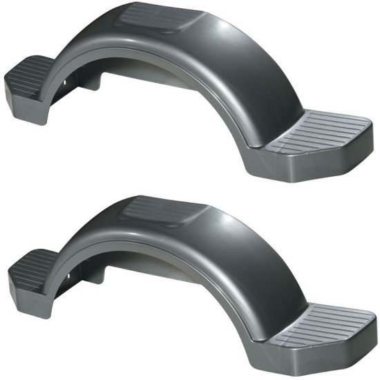 Set of 2 Silver Fulton Single Axle Trailer Fenders 13" Wheels Triple Step 40" Long Boat Utility Sale Replacement