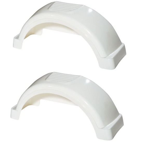 Set of 2 White Fulton Single Axle Trailer Fenders 12" Wheels Top Step 23-11/16" Long Boat Utility Sale Replacement