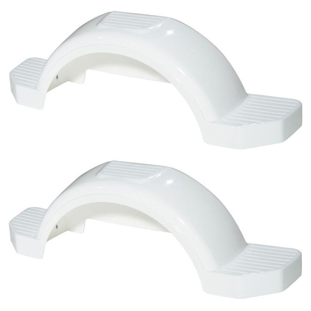 Set of 2 White Fulton Single Axle Trailer Fenders 13" Wheels Triple Step 40" Long Boat Utility Sale Replacement