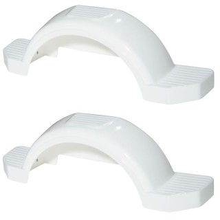 Set of 2 White Fulton Single Axle Trailer Fenders 14" Wheels Triple Step 42-5/8" Long Boat Utility Sale Replacement