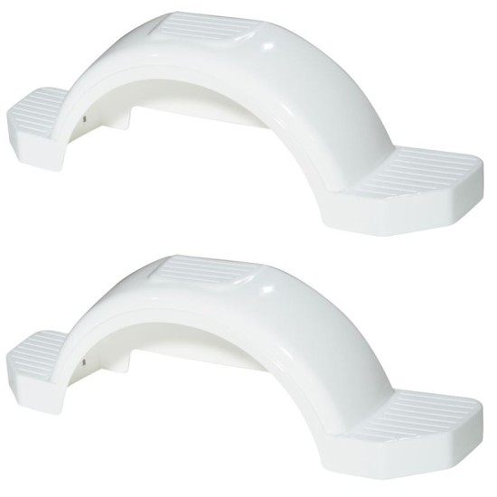 Set of 2 White Fulton Single Axle Trailer Fenders 14" Wheels Triple Step 42-5/8" Long Boat Utility Sale Replacement