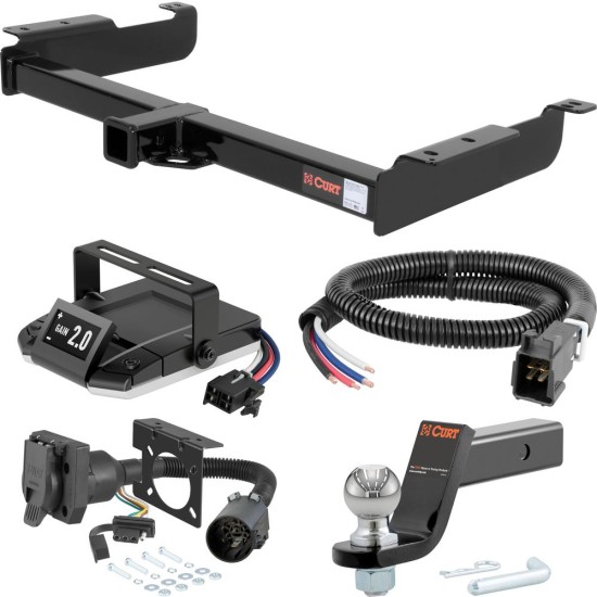 For 2003-2014 Chevy Express 1500 Tow Package Camp n' Field Trailer Hitch + Brake Controller Curt Assure 51160 Proportional Up To 4 Axles + 7 Way Trailer Wiring Plug & 2-5/16" ball 4 inch drop Fits Models w/ Existing USCAR 7-way Curt 13040 2 inch 