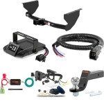 For 1999-2004 Jeep Grand Cherokee Tow Package Camp n' Field Trailer Hitch + Brake Controller Curt Assure 51160 Proportional Up To 4 Axles + 7 Way Trailer Wiring Plug & 2-5/16" ball 4 inch drop Fits Including Laredo & w/ Skid Shield Curt 13051