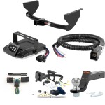 For 2000-2004 Jeep Grand Cherokee Tow Package Camp n' Field Trailer Hitch + Brake Controller Curt Assure 51160 Proportional Up To 4 Axles + 7 Way Trailer Wiring Plug & 2-5/16" ball 4 inch drop Fits Including Laredo & w/ Skid Shield w/ Tow Pre