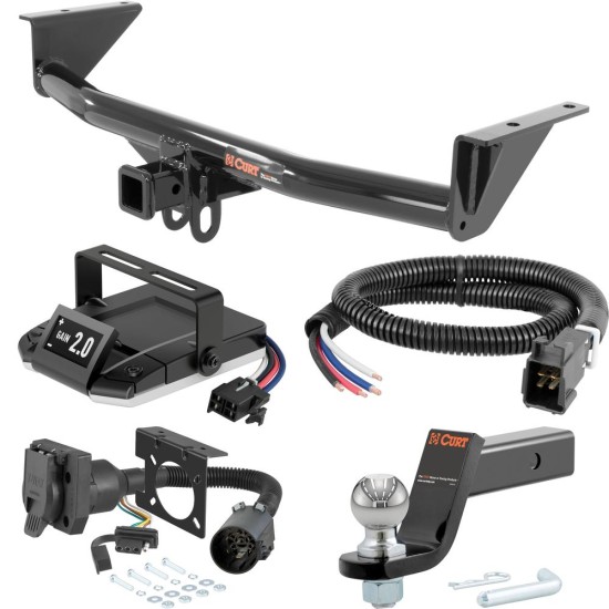 For 2015-2022 GMC Canyon Tow Package Camp n' Field Trailer Hitch + Brake Controller Curt Assure 51160 Proportional Up To 4 Axles + 7 Way Trailer Wiring Plug & 2-5/16" ball 4 inch drop Fits Models w/ Existing USCAR 7-way Curt 13203 2 inch Tow Rece