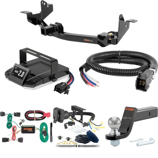 For 2014-2024 Ram ProMaster 1500 Tow Package Camp n' Field Trailer Hitch + Brake Controller Curt Assure 51160 Proportional Up To 4 Axles + 7 Way Trailer Wiring Plug & 2-5/16" ball 4 inch drop Fits All Models Curt 13207 2 inch Tow Receiver